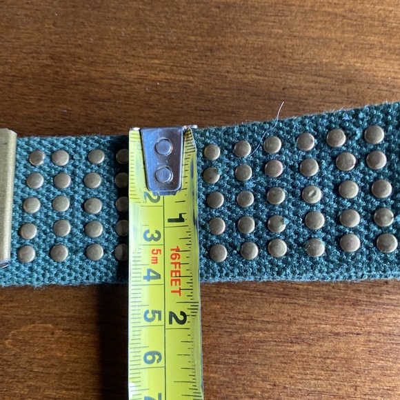 Vintage Boho Army Green Canvas Belt Brass Rivet Detail/Buckle Auto-Lock L/XL - Picture 9 of 9
